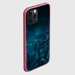 Чехол для iPhone 12 Pro Синий космос, горы и нло, цвет: 3D-малиновый — фото 2