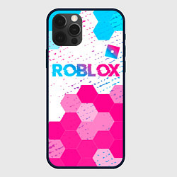 Чехол для iPhone 12 Pro Roblox neon gradient style: символ сверху, цвет: 3D-черный