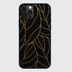 Чехол для iPhone 12 Pro Золотые листья градиент, цвет: 3D-черный