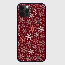 Чехол для iPhone 12 Pro Новогодний узор из снежинок, цвет: 3D-черный