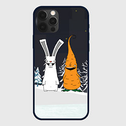 Чехол для iPhone 12 Pro Заяц и морковка, цвет: 3D-черный