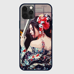 Чехол для iPhone 12 Pro Японская девушка с самурайским мечом, цвет: 3D-черный