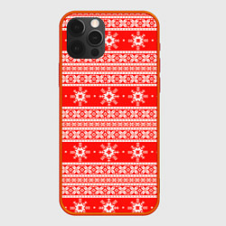 Чехол для iPhone 12 Pro New Year snowflake pattern, цвет: 3D-красный