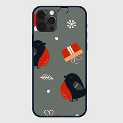 Чехол для iPhone 12 Pro Новогодние снегири, цвет: 3D-черный