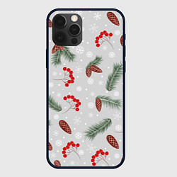 Чехол для iPhone 12 Pro Зимние ягоды и шишки, цвет: 3D-черный