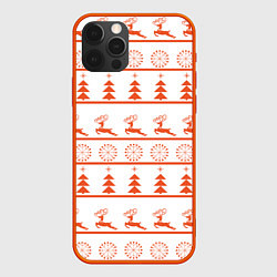 Чехол для iPhone 12 Pro Красные олени и елочки, цвет: 3D-красный