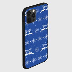 Чехол для iPhone 12 Pro Белые олени со снежинками на синем фоне, цвет: 3D-черный — фото 2