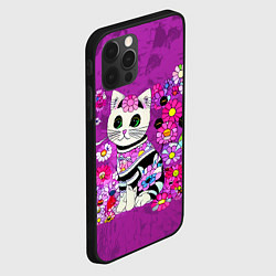 Чехол для iPhone 12 Pro Зеленоглазый котенок в цветах, цвет: 3D-черный — фото 2