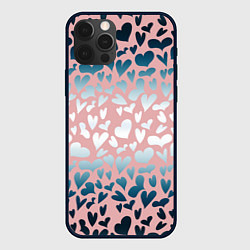 Чехол для iPhone 12 Pro Сердца розовые перламутровые паттерн, цвет: 3D-черный