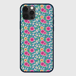 Чехол для iPhone 12 Pro Весенний цветочный паттерн, цвет: 3D-черный
