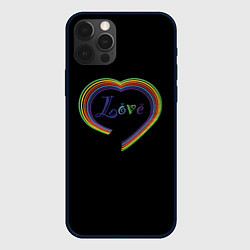 Чехол для iPhone 12 Pro Разноцветное сердце, цвет: 3D-черный