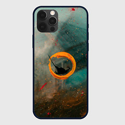 Чехол для iPhone 12 Pro Светло-зелёный и оранжевый туман и краски, цвет: 3D-черный
