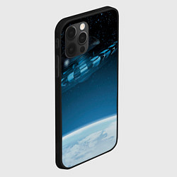 Чехол для iPhone 12 Pro Космический корабль в космосе над планетой, цвет: 3D-черный — фото 2