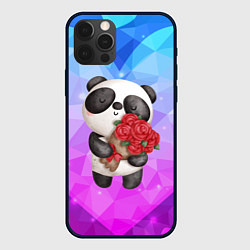 Чехол для iPhone 12 Pro Панда с букетом цветов, цвет: 3D-черный