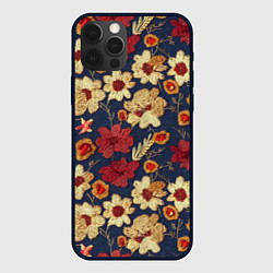 Чехол для iPhone 12 Pro Эффект цветочной вышивки, цвет: 3D-черный