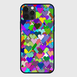Чехол iPhone 12 Pro Орнамент из разноцветных сердечек - валентинка