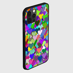 Чехол для iPhone 12 Pro Орнамент из разноцветных сердечек - валентинка, цвет: 3D-черный — фото 2