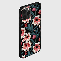 Чехол для iPhone 12 Pro Эффект вышивки цветы, цвет: 3D-черный — фото 2