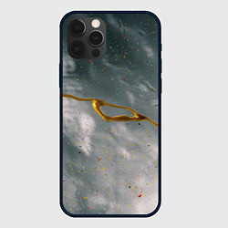 Чехол для iPhone 12 Pro Абстрактный серо-белый туман и золотая краска, цвет: 3D-черный