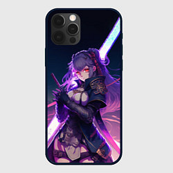 Чехол для iPhone 12 Pro Cyber girl in purple light, цвет: 3D-черный