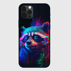 Чехол для iPhone 12 Pro Енот в неоновой дымке, цвет: 3D-черный