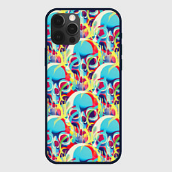 Чехол для iPhone 12 Pro Черепа кислотный узор, цвет: 3D-черный
