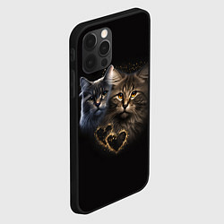 Чехол для iPhone 12 Pro Влюбленные кот и кошка с сердечками, цвет: 3D-черный — фото 2