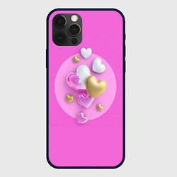 Чехол для iPhone 12 Pro Милые любовные сердца, цвет: 3D-черный