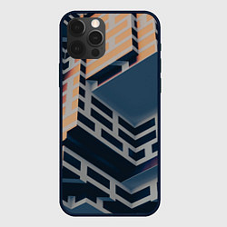 Чехол для iPhone 12 Pro Геометрическое здание из золотых и синих блоков, цвет: 3D-черный