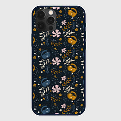 Чехол для iPhone 12 Pro Растительный паттерн с котиками, цвет: 3D-черный