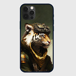 Чехол для iPhone 12 Pro Тигр в милитари форме, цвет: 3D-черный