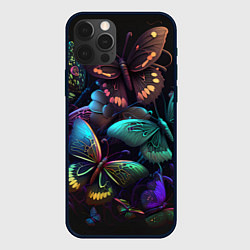 Чехол для iPhone 12 Pro Разные неоновые бабочки, цвет: 3D-черный