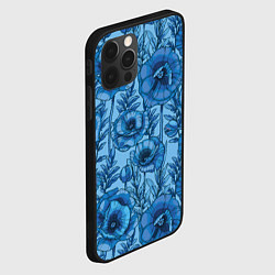 Чехол для iPhone 12 Pro Синие цветы, цвет: 3D-черный — фото 2