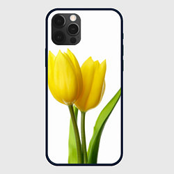 Чехол для iPhone 12 Pro Желтые тюльпаны на белом, цвет: 3D-черный