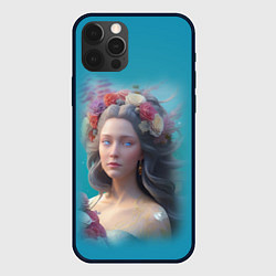 Чехол для iPhone 12 Pro Цветочный портрет женщины с голубыми глазами, цвет: 3D-черный