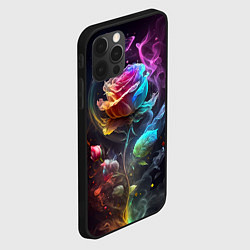 Чехол для iPhone 12 Pro Неоновая бабочка над большой розой, цвет: 3D-черный — фото 2