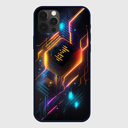 Чехол для iPhone 12 Pro Неоновая абстрактная электроцепь, цвет: 3D-черный