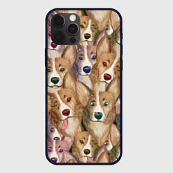 Чехол для iPhone 12 Pro Паттерн с корги, цвет: 3D-черный