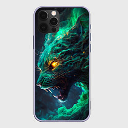 Чехол для iPhone 12 Pro Звездный зеленый кот, цвет: 3D-светло-сиреневый