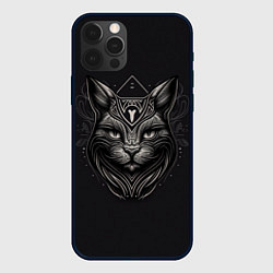 Чехол для iPhone 12 Pro Чёрно-белый орнамент кота, цвет: 3D-черный