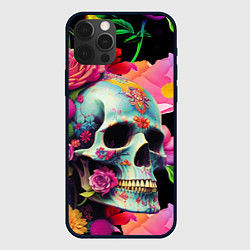 Чехол для iPhone 12 Pro Skull on a background of flowers - irezumi, цвет: 3D-черный