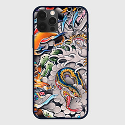 Чехол для iPhone 12 Pro Иредзуми: дракон и лис, цвет: 3D-черный