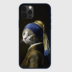 Чехол для iPhone 12 Pro Котейка с жемчужной серёжкой, цвет: 3D-черный