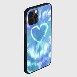 Чехол для iPhone 12 Pro Сердце - тай-дай - голубой, цвет: 3D-черный — фото 2