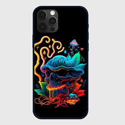 Чехол для iPhone 12 Pro Neon mushroom-skull, цвет: 3D-черный