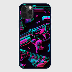 Чехол для iPhone 12 Pro Неоновый пистолет, цвет: 3D-черный