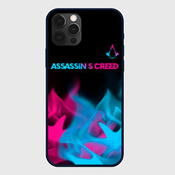 Чехол для iPhone 12 Pro Assassins Creed - neon gradient: символ сверху, цвет: 3D-черный
