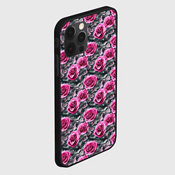 Чехол для iPhone 12 Pro Розовые розы с цифровым камуфляжем, цвет: 3D-черный — фото 2