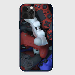 Чехол для iPhone 12 Pro Разноцветные геймпады, цвет: 3D-черный