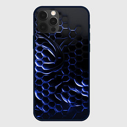 Чехол для iPhone 12 Pro Синие объемные плиты, цвет: 3D-черный